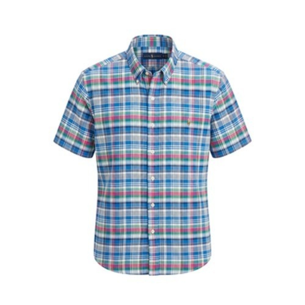 Ralph Lauren Shirt Mens XL Blue Plaid Short Sleeve Classic Button Down Cotton
